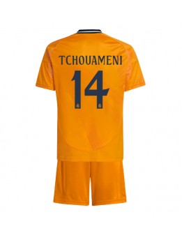 Billige Real Madrid Aurelien Tchouameni #14 Bortedraktsett Barn 2024-25 Kortermet (+ Korte bukser)